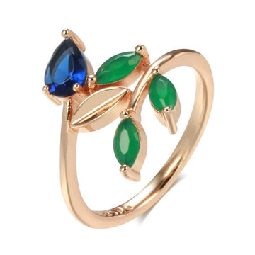 Vintage Leaf  Simple Rolled 14K Rose Gold With AAA Zircon Crystals Rings for Women - High Quality Fine Jewellery